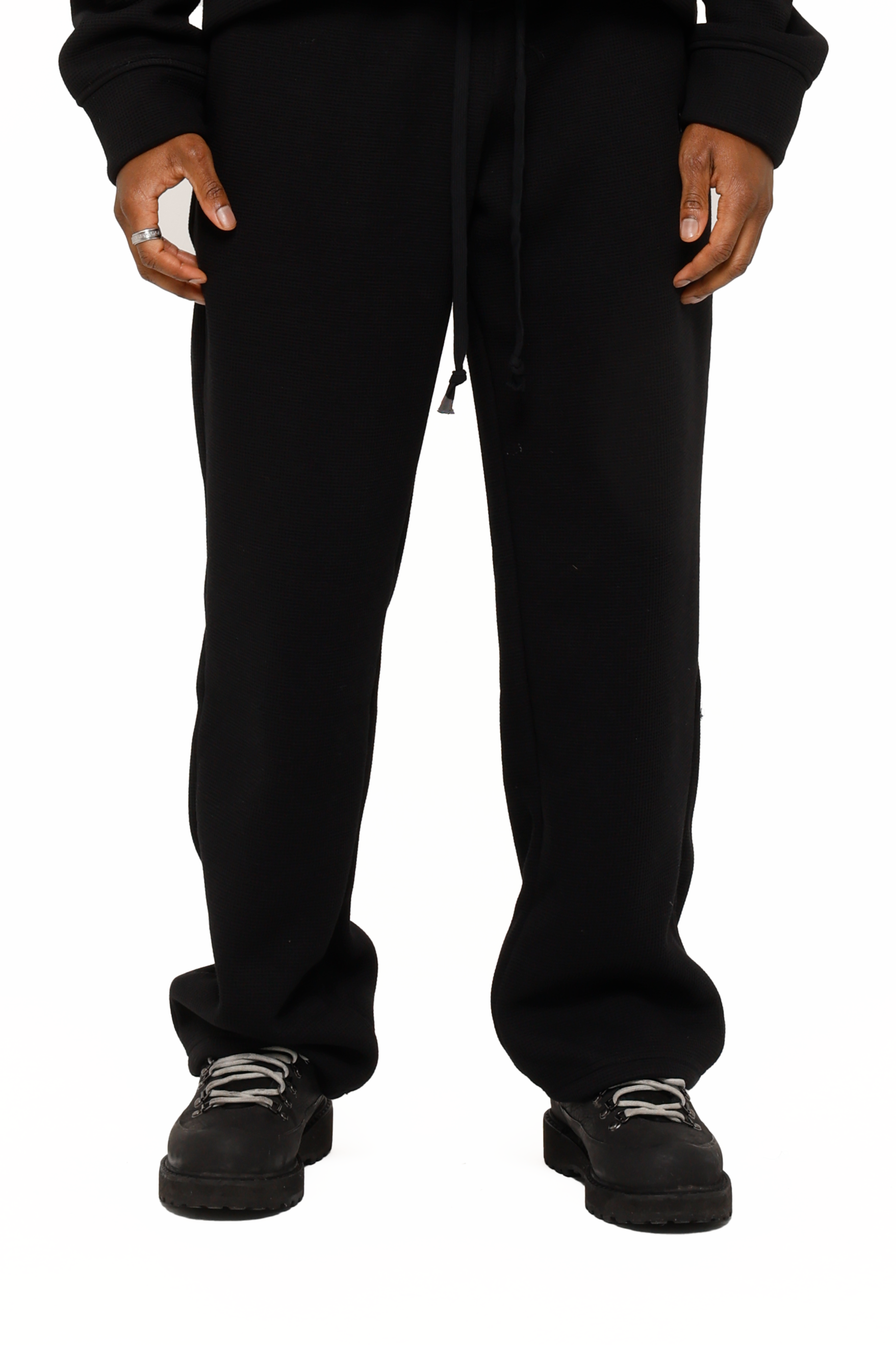 BLANCS WAFFLE KNIT JOGGERS - BLACK