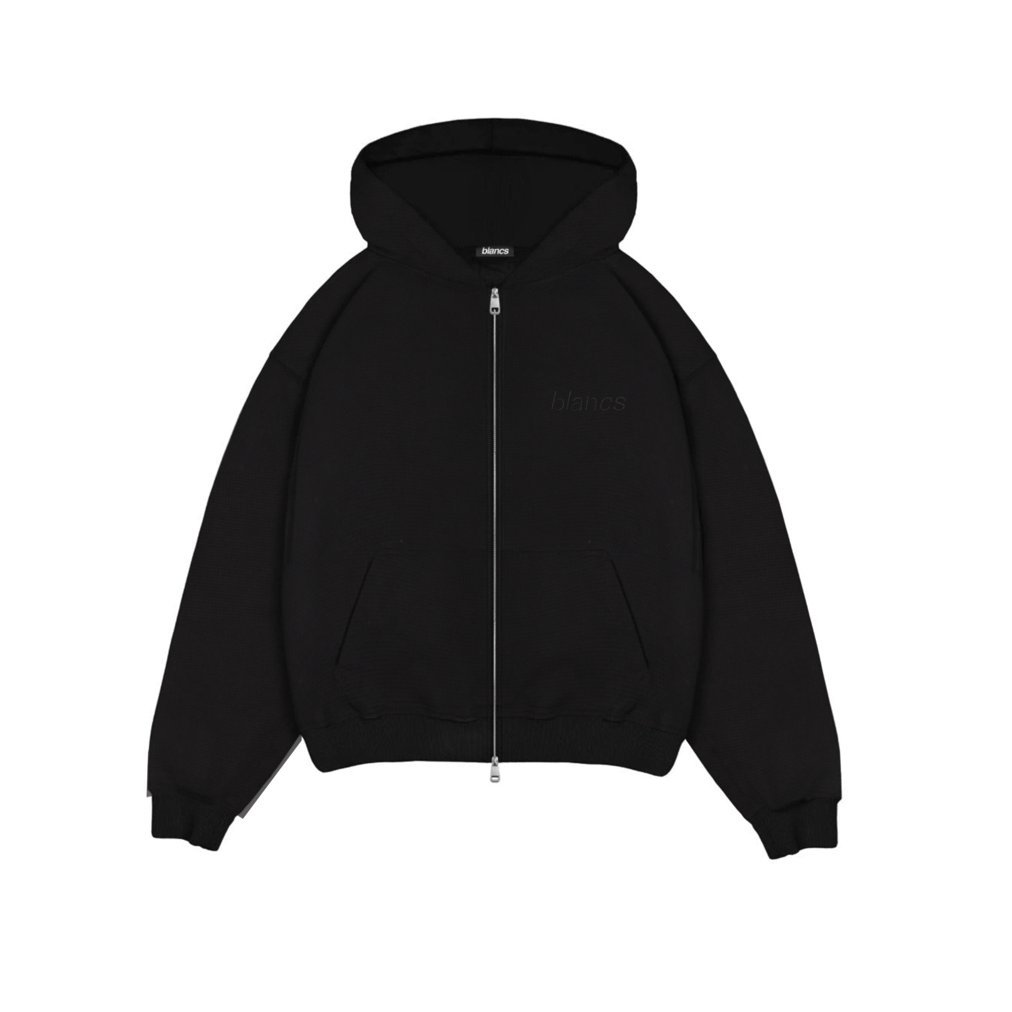 BLANCS WAFFLE KNIT ZIP UP - BLACK
