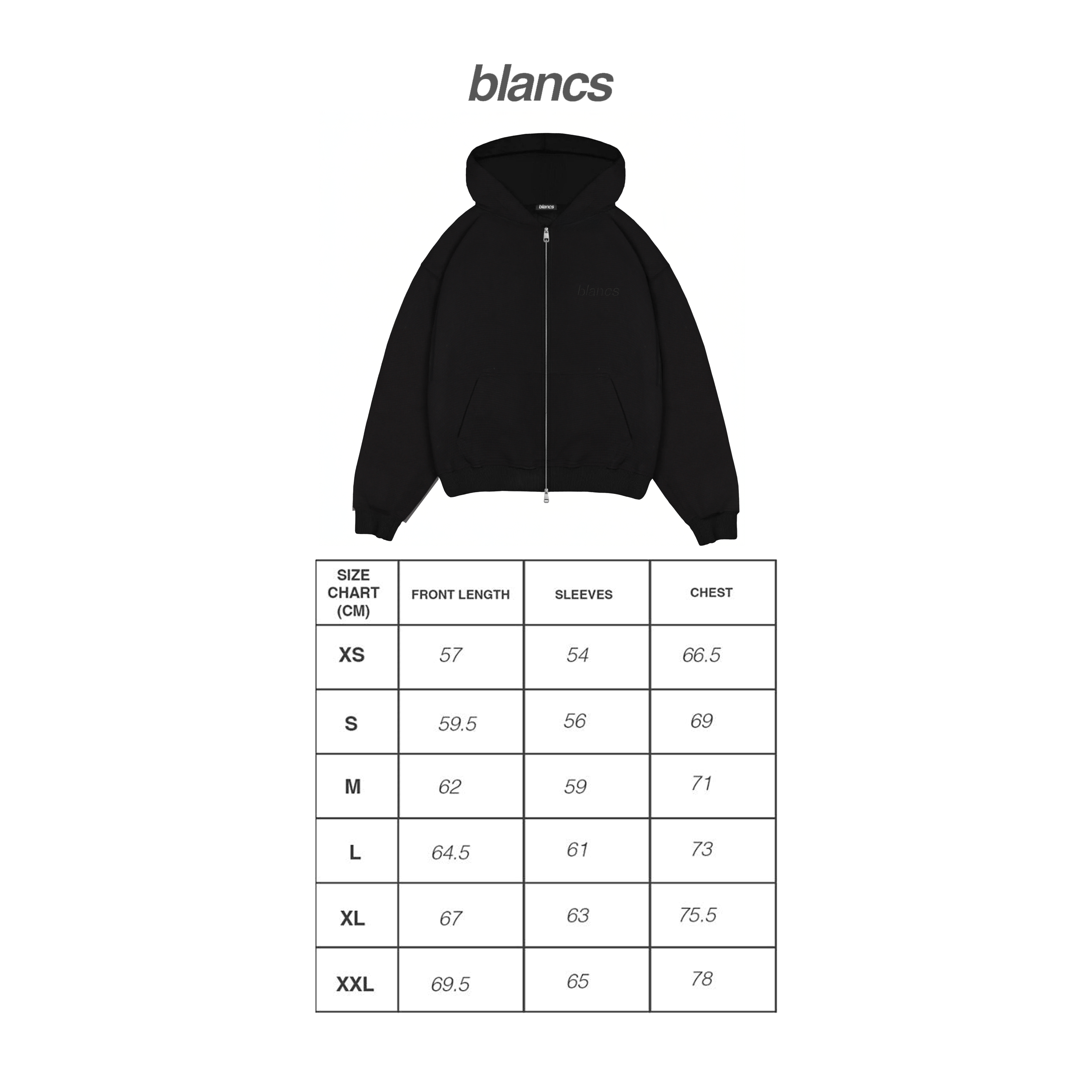 BLANCS WAFFLE KNIT ZIP UP - BLACK