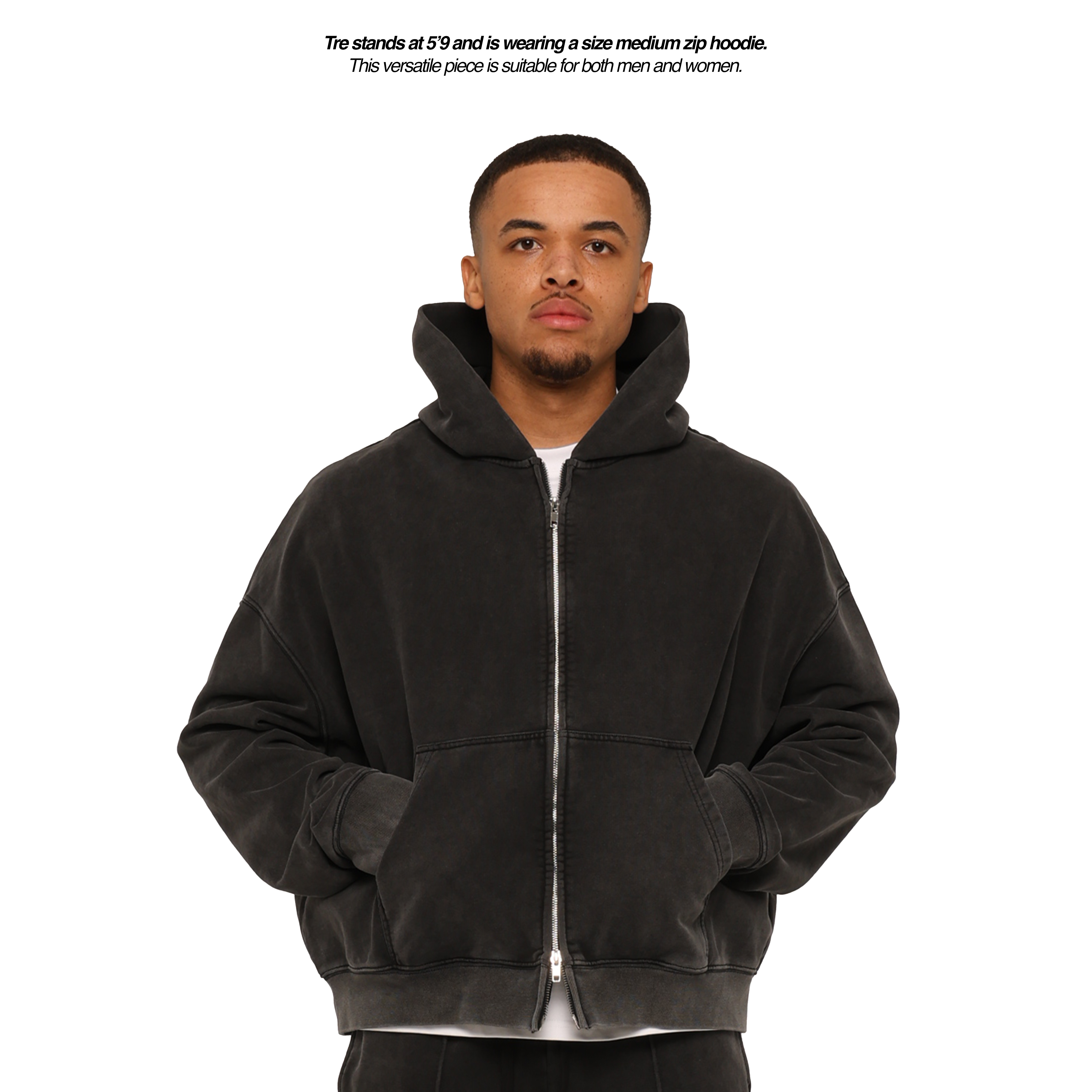 BLANCS ZIP HOODIE - WASHED BLACK