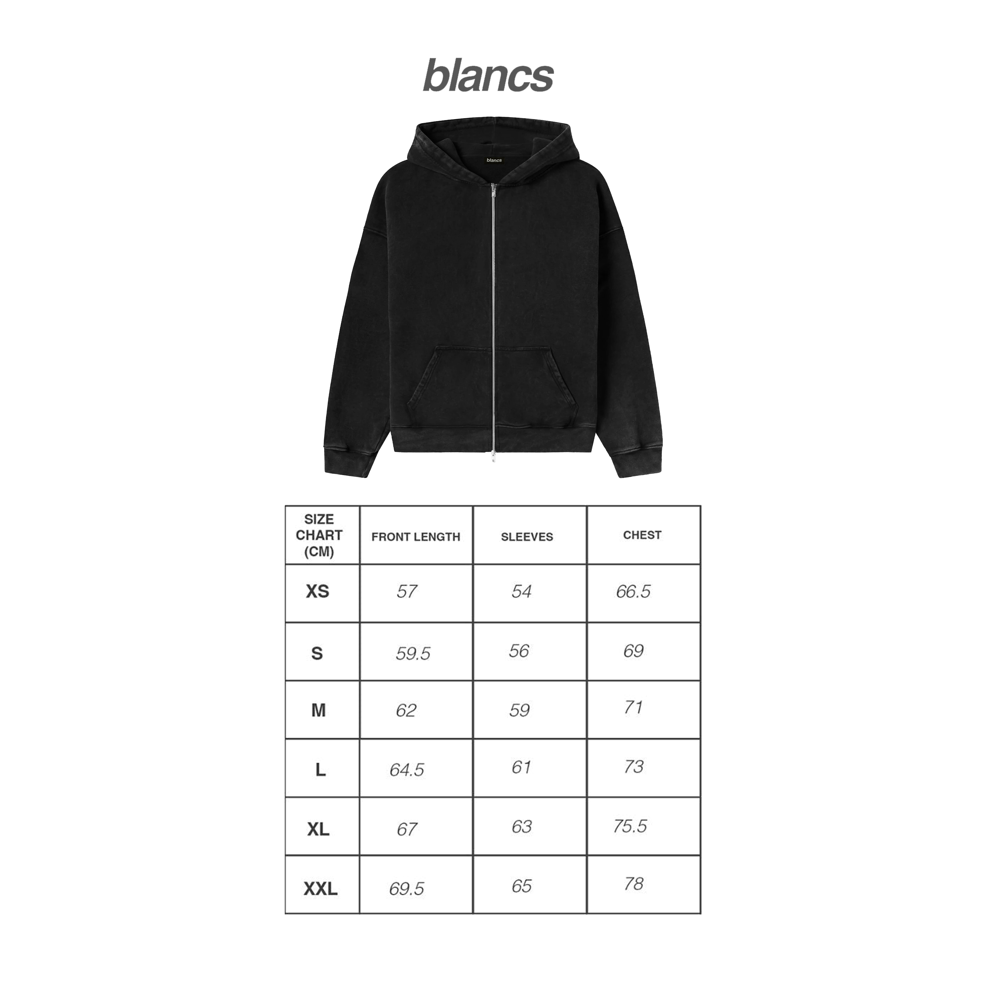 BLANCS ZIP HOODIE - WASHED BLACK