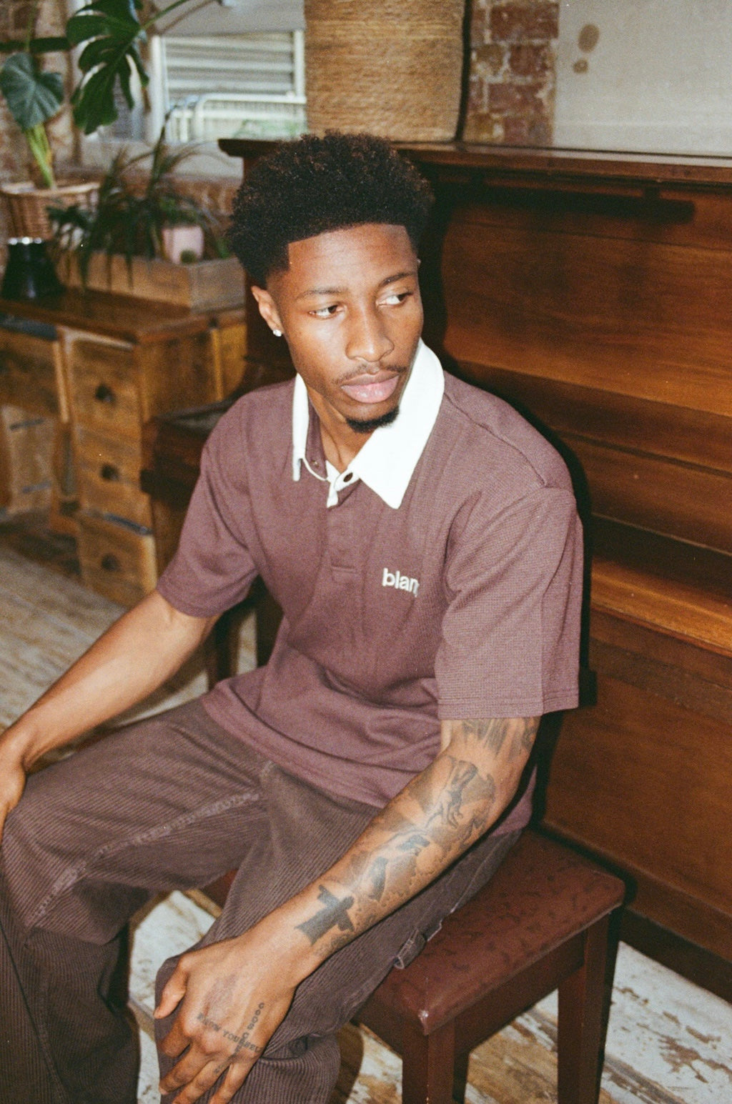 BLANCS WAFFLE  POLO S/S - BROWN