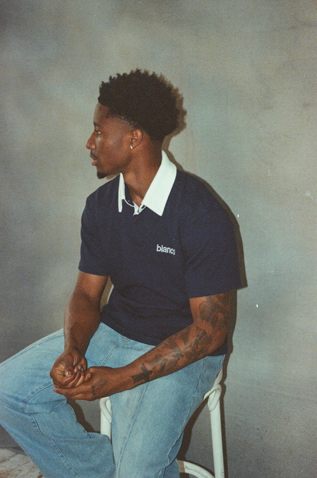 BLANCS WAFFLE  POLO S/S - NAVY