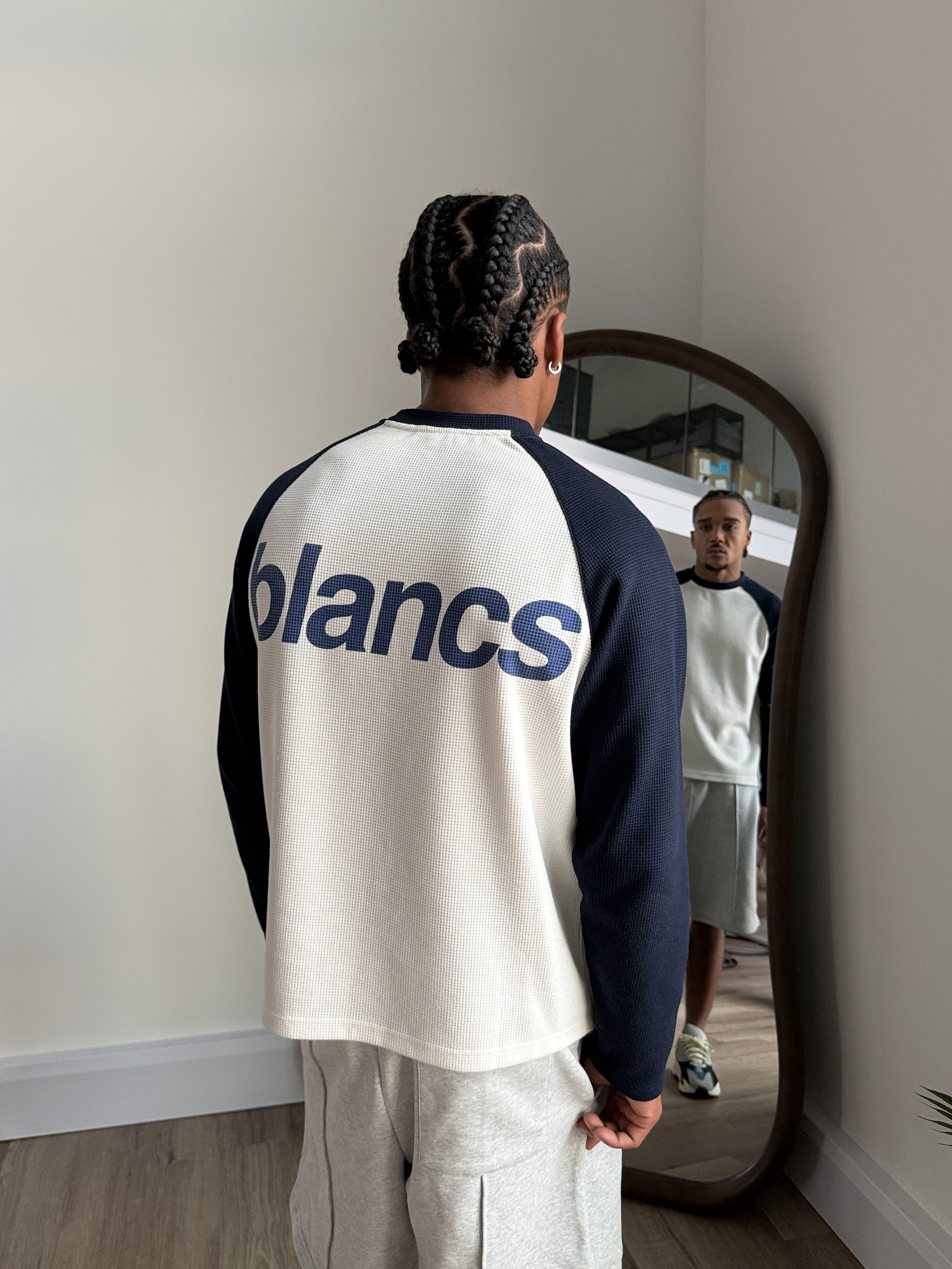 BLANCS RAGLAN WAFFLE KNIT - NAVY