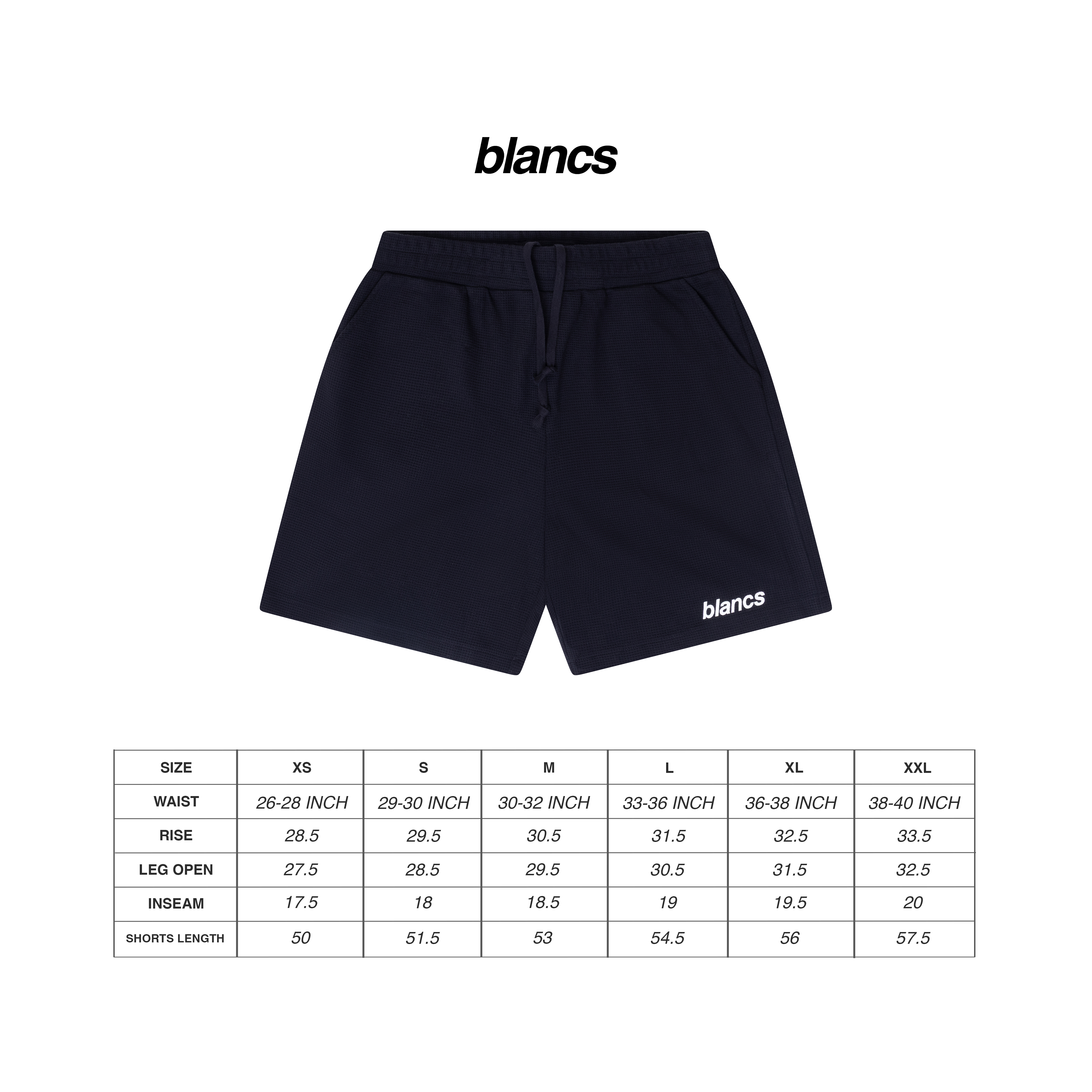 BLANCS WAFFLE SHORTS - BLACK