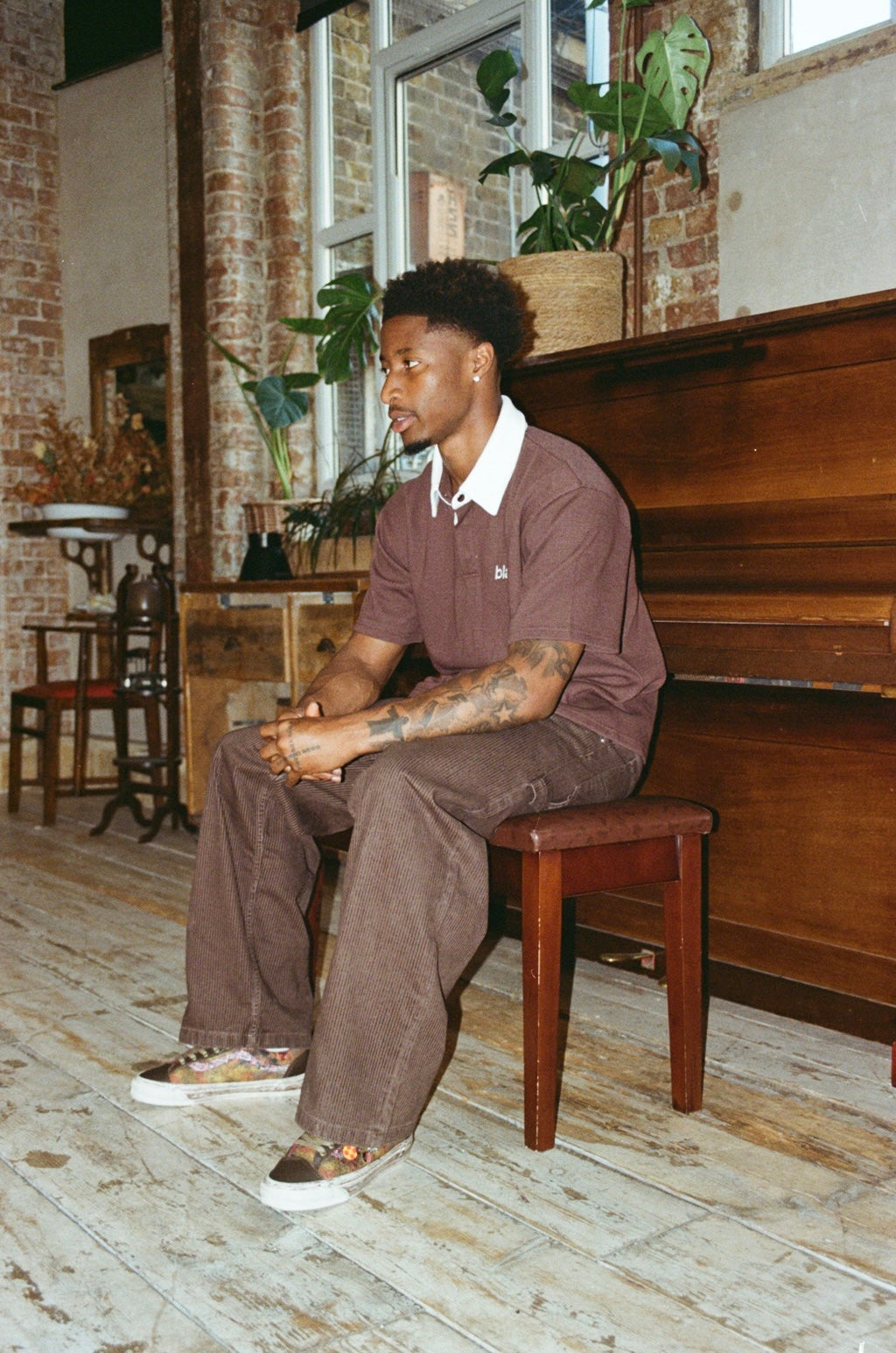 BLANCS WAFFLE  POLO S/S - BROWN