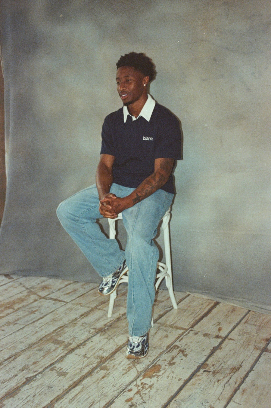 BLANCS WAFFLE  POLO S/S - NAVY