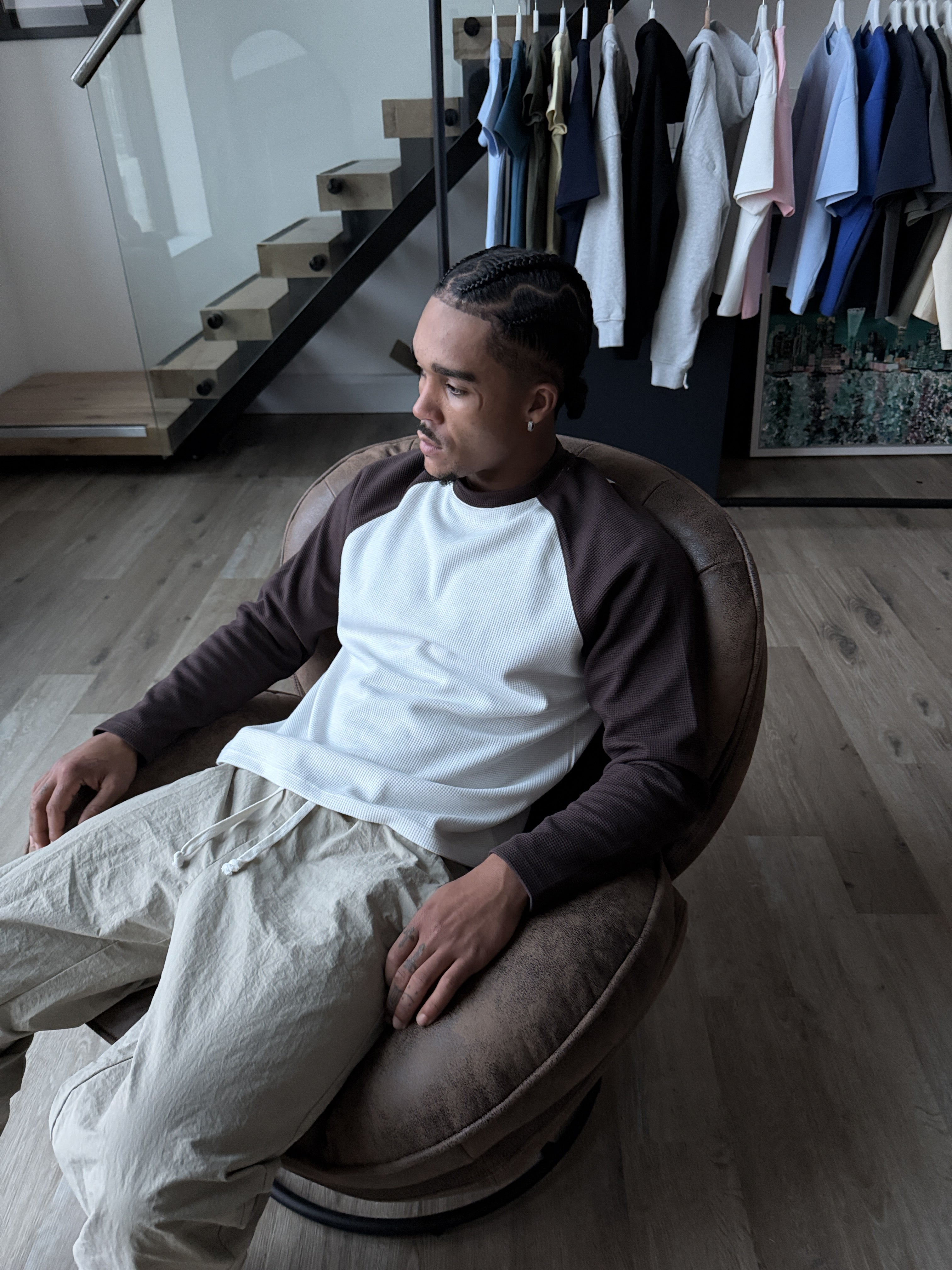 BLANCS RAGLAN WAFFLE KNIT - BROWN