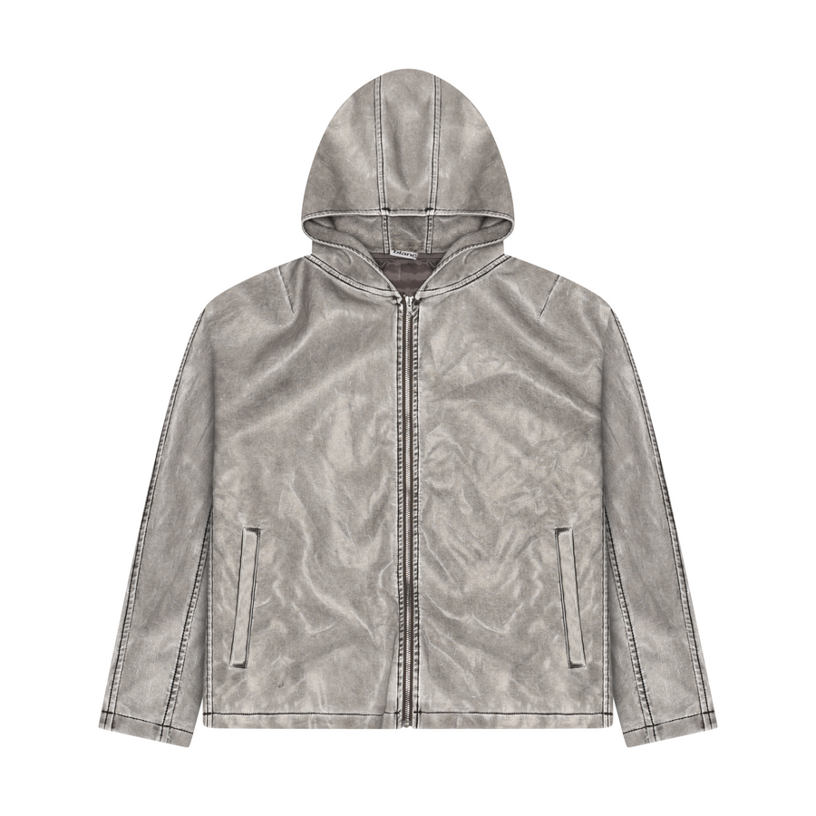 BLANCS HOODED LEATHER JACKET - GREY