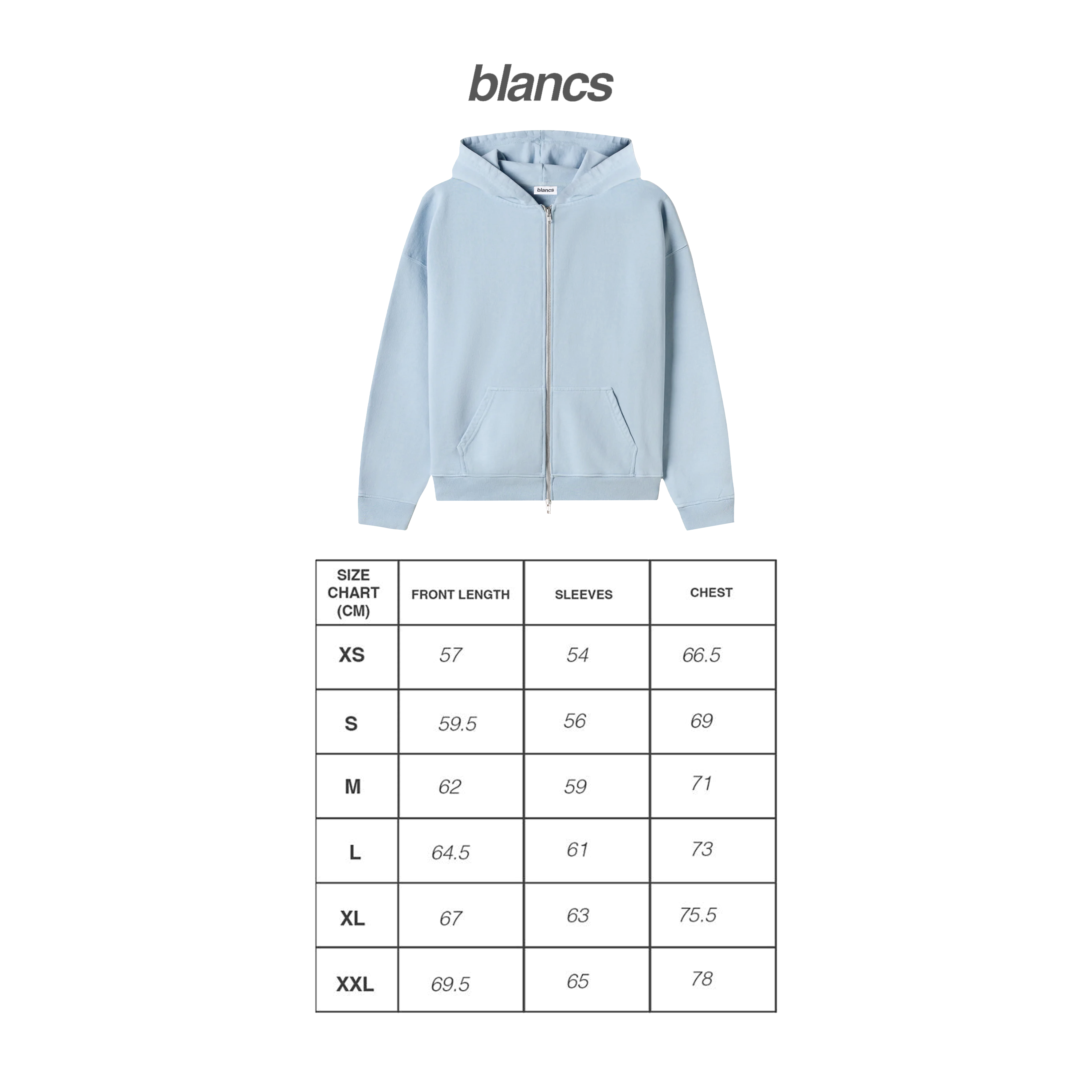 BLANCS ZIP HOODIE - BABY BLUE