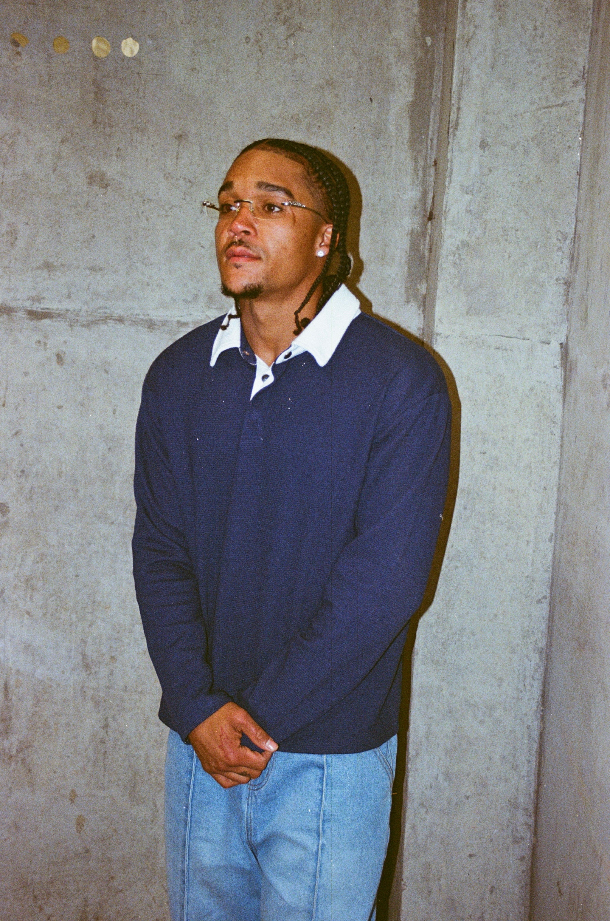 BLANCS WAFFLE POLO L/S - NAVY