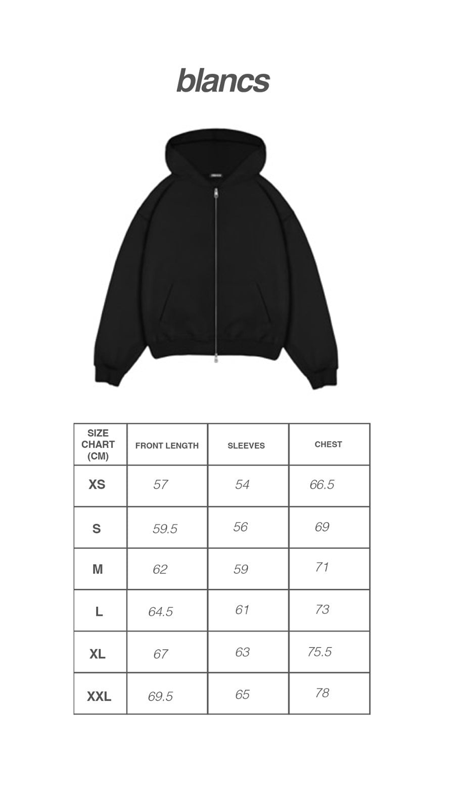 BLANCS ZIP HOODIE - BLACK